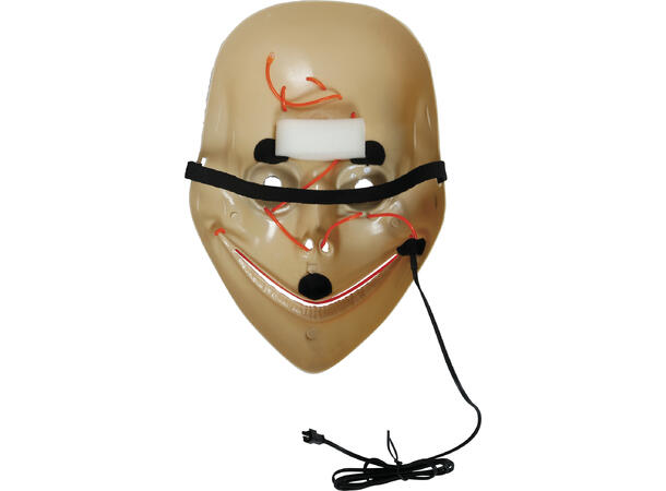 Maske med skummelt smil - Gult lys 1 Maske i metall/PVC m/Lys 