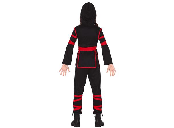 Ninja - Sort/Rød 1 Barnekostyme til jente - Str 3-4 År 