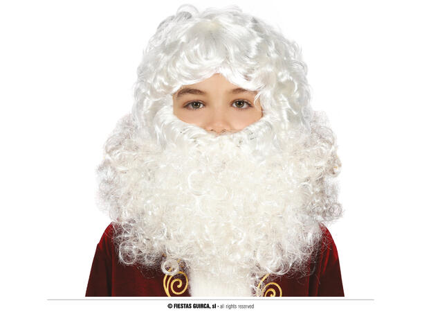 Nisseparykk m/skjegg til barn - Hvit 1 Parykk m/skjegg i syntetisk hår 