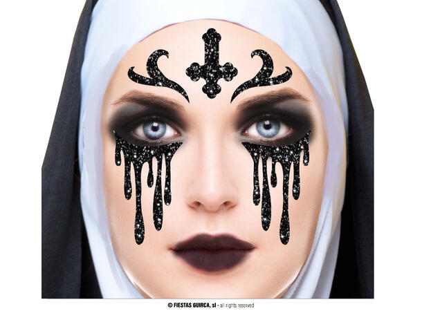 Nonne - Glitter face 1 Ark m/Selvklebende maske - 13x15cm 