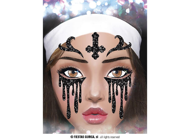 Nonne - Glitter face 1 Ark m/Selvklebende maske - 13x15cm 