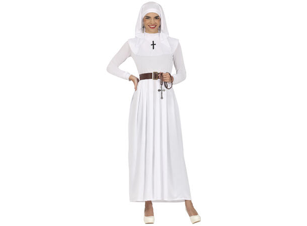 Nonne - Hvit - Drakt, Hodeplagg og belte 1 Damekostyme - str 38-40 (M) 