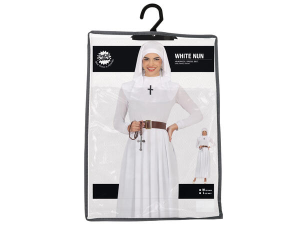 Nonne - Hvit - Drakt, Hodeplagg og belte 1 Damekostyme - str 38-40 (M) 