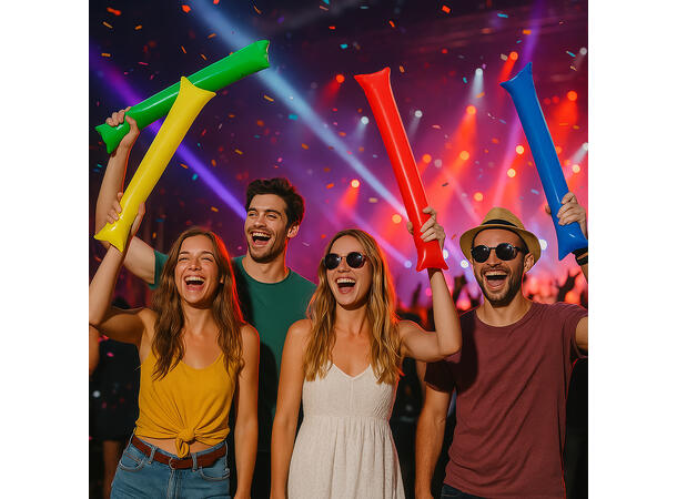 Oppblåsbare noisemakers - 4 ass farger 2 staver i ass farger 