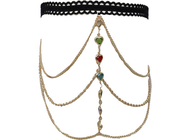 Overarmskjede i sort/gull m/stener 1 Kjede til overarm i metall/PVC 