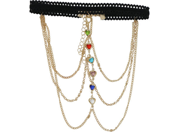 Overarmskjede i sort/gull m/stener 1 Kjede til overarm i metall/PVC 