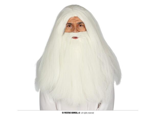 Parykk og skjegg - Lang hvit 1 Parykk og skjegg i syntetisk hår 