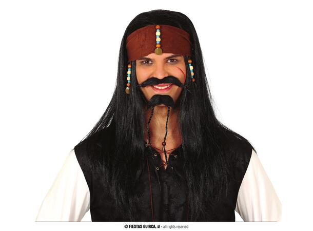 Piratparykk med skjerf - Sort 1 Parykk i syntetisk hår - Herre 