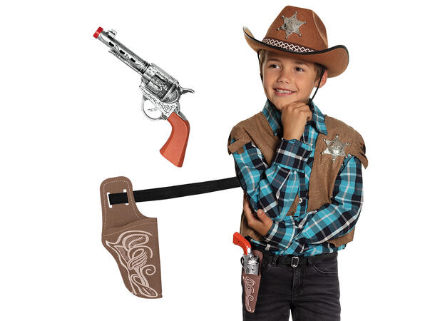 Pistolbelte og pistol til barn - Cowboy 1 Belte (100cm) og pistol i plast (23cm) 