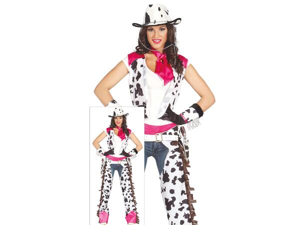 Rodeo Cowgirl - Hvit/rosa/brun 1 Damekostyme - str 36-38 (S) 