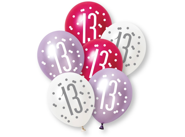 Rosa & Sølv Glitz - #13 6 Gummiballonger - 30cm (12") - 3 farger