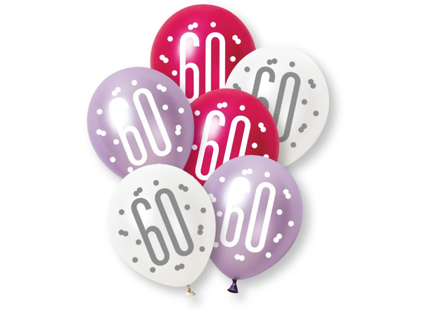 Rosa & Sølv Glitz - #60 6 Gummiballonger - 30cm (12") - 3 farger