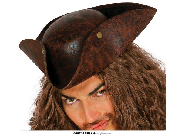 Sjørøverhatt i kunstskinn - Brun 1 hatt i kunstlær til voksen - Onesize 