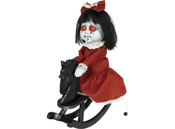 Skrekkfigur - Dukke på gyngehest 1 Figur m/lyd/lys/begegelse - 40cm 