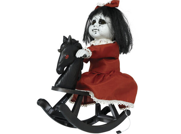 Skrekkfigur - Dukke på gyngehest 1 Figur m/lyd/lys/begegelse - 40cm 