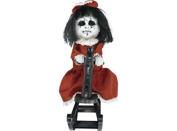 Skrekkfigur - Dukke på gyngehest 1 Figur m/lyd/lys/begegelse - 40cm 