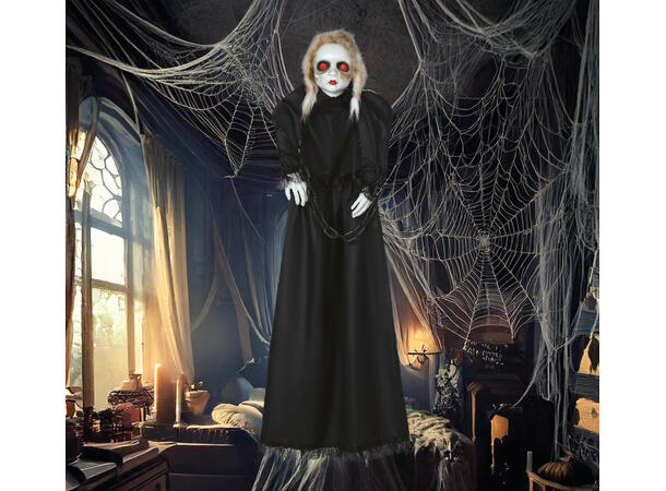 Skrekkfigur - Hengende dukke sort kjole 1 Figur m/lyd/lys/begegelse - 150cm 