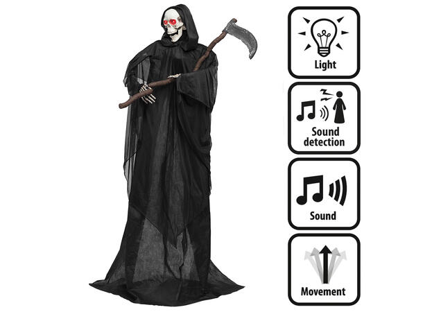 Skrekkfigur - "Døden" - m/ljå 1 Figur m/Lys/Lyd/Bevegelse - 183cm 