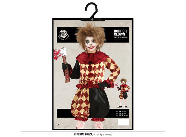 Skummel klovn - Rød/Hvit ruter 1 Barnekostyme til gutt - Str 7-9 År 