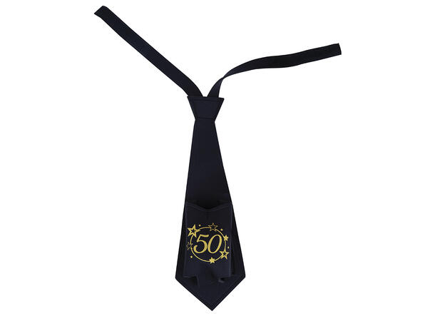 Slips - Sort/gull - "50" år 1 Slips i ployester 