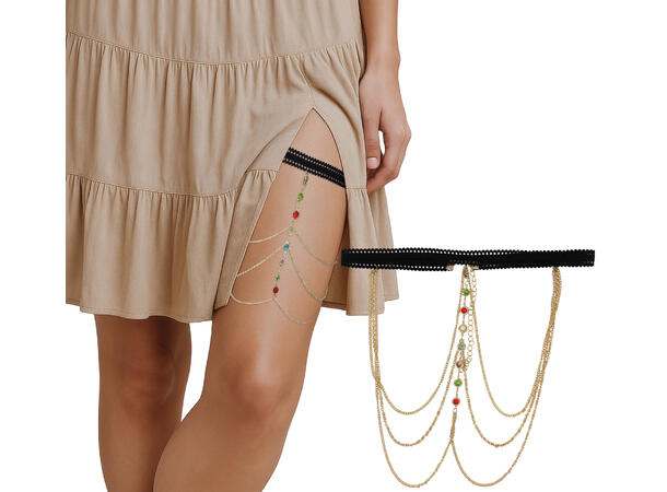 Smykke til ben - Sort/Gull m/stener 1 Kjede i metall/PVC til ben 