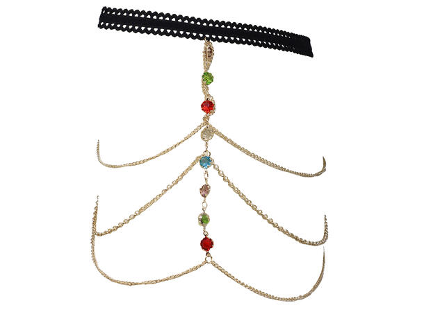 Smykke til ben - Sort/Gull m/stener 1 Kjede i metall/PVC til ben 