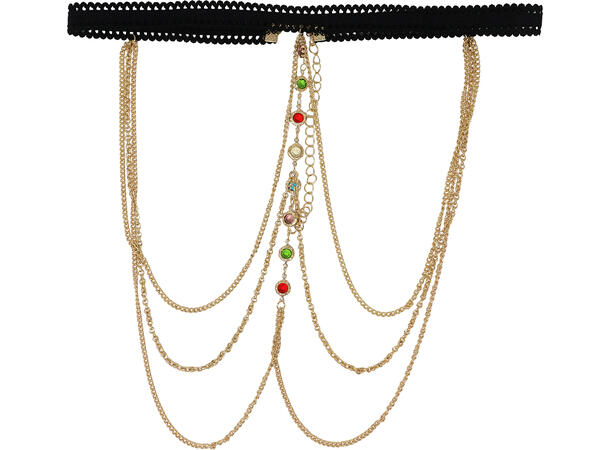 Smykke til ben - Sort/Gull m/stener 1 Kjede i metall/PVC til ben 