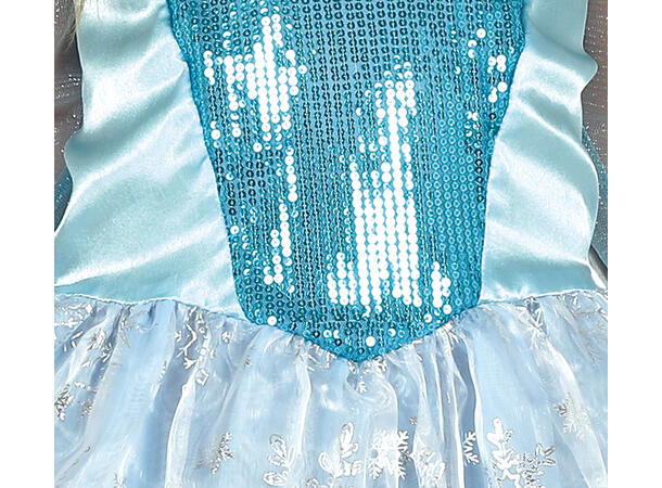 Snøprinsesse - Lyseblå kjole 1 Barnekostyme til jente - Str 5-6 År 