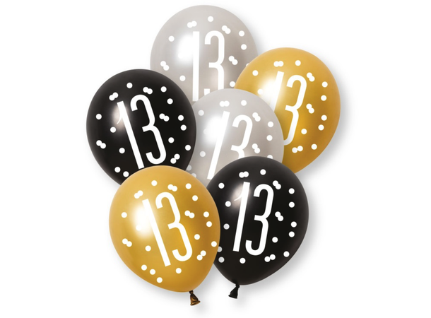 Sort & Sølv Glitz - #13 6 Gummiballonger - 30cm (12") - 3 farger