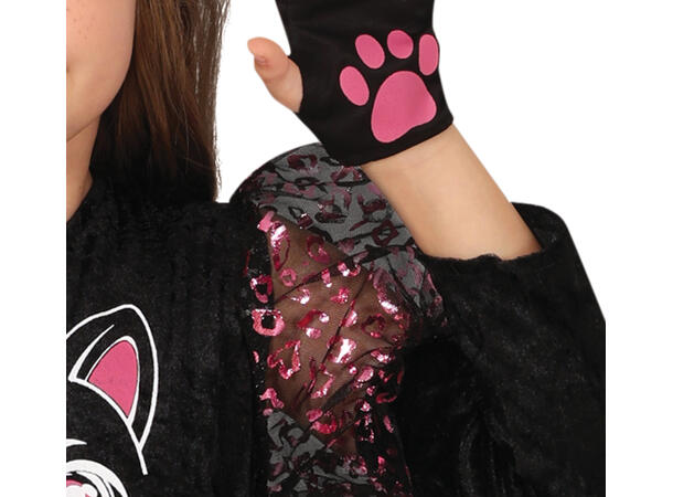 Sort og Rosa kattekostyme - kjole 1 Barnekostyme til jente - Str 7-9 År 