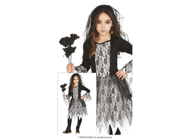 Spøkeldsesjente - Sort m/blonder 1 Kostyme til barn - 3-4 år (105cm) 