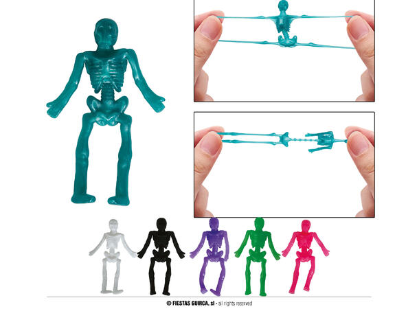 Strekkbare skjeletter - Assoterte farger Display med 24 skjeletter i gummi - 10cm 