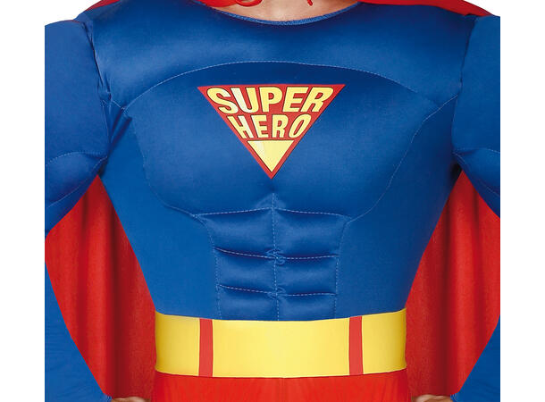 Superhelt - Blå m/Rød kappe og truse 1 Herrekostyme - str 46-48 (S) 
