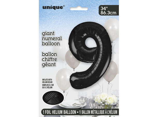 Tallballong - #9 - Sort 1 Folieballong - 86cm (34")