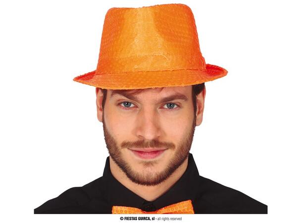 Trilbyhatt - Neon oransje m/paljetter 1 Hatt til voksen - Onesize 