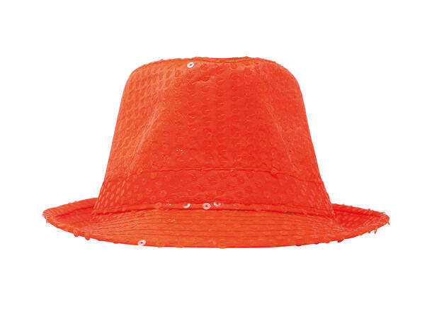 Trilbyhatt - Neon oransje m/paljetter 1 Hatt til voksen - Onesize 