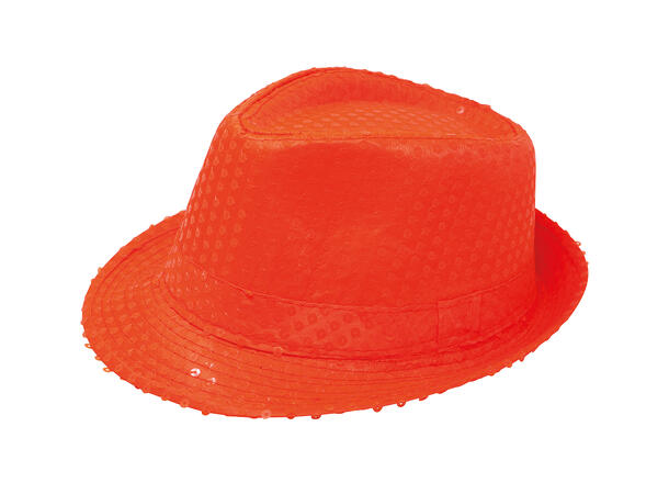 Trilbyhatt - Neon oransje m/paljetter 1 Hatt til voksen - Onesize 
