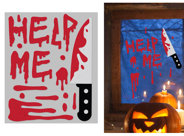 Vindusdekor - "HELP ME" - blodig 1 Vindusdekorasjon i gel - 40x50cm 