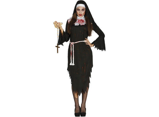 Zombie Nonne - Sort 1 Damekostyme - str 42-44 (L) 