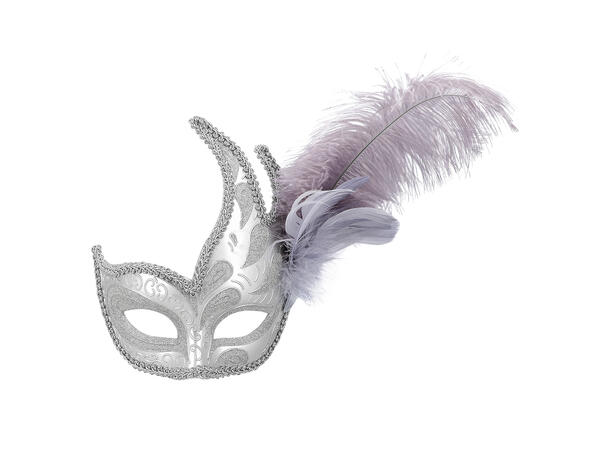 Øyemaske - Venezia - Sølv m/Fjær 1 Øyemaske - Onesize 