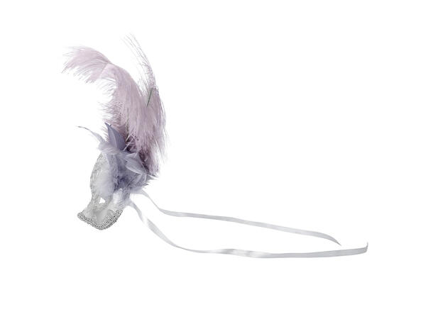 Øyemaske - Venezia - Sølv m/Fjær 1 Øyemaske - Onesize 