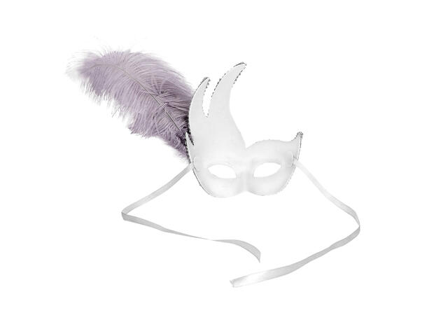 Øyemaske - Venezia - Sølv m/Fjær 1 Øyemaske - Onesize 