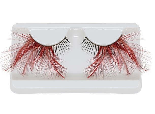 Øyevipper - røde fjær 1 par øyevipper m/lim 