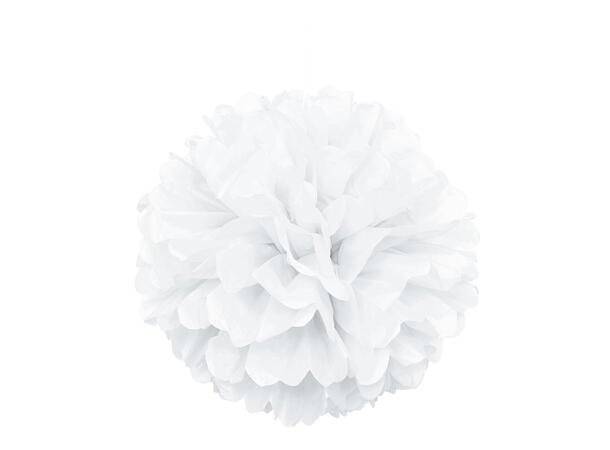 Ensfarget - Hvit 1 Pompom i silkepapir - ca 40cm