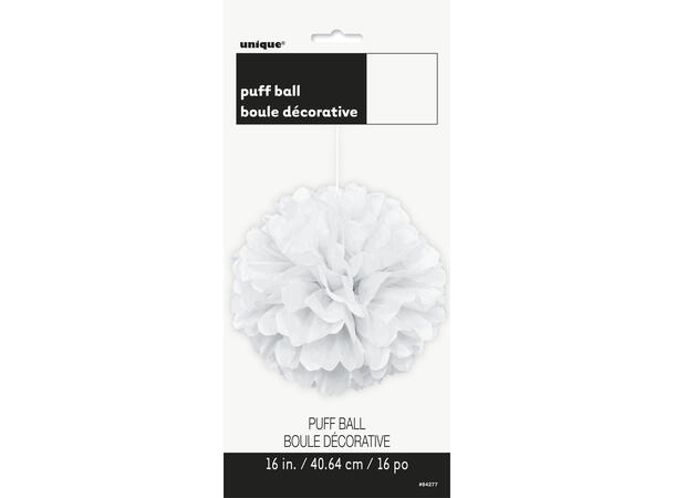 Ensfarget - Hvit 1 Pompom i silkepapir - ca 40cm