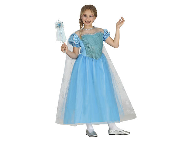 Isprinsesse - Kjole og kappe - Lyseblå 1 Barnekostyme - Str 5-6 År (123cm) 