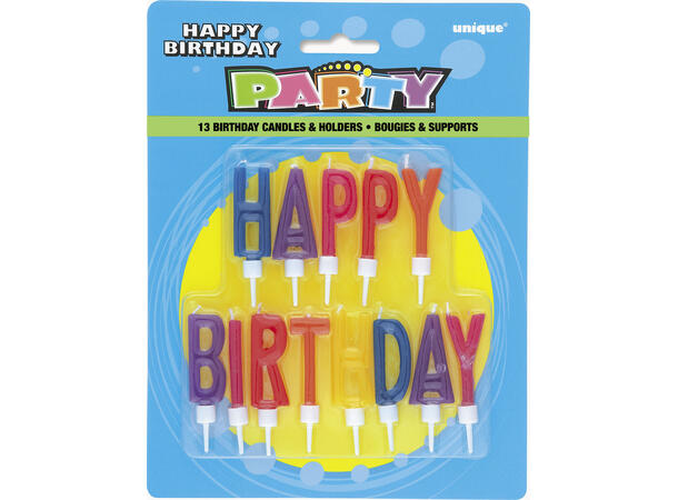Kakelys og Holdere - "Happy Birthday" 13 Kakelys med holdere