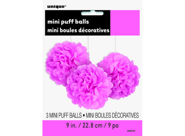 Mini Pompom - Silkepapir- Rosa 3 Papirdekorasjoner - 23cm