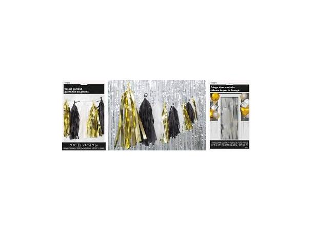 Tassel girlander - Gull/Sort/Hvit 1 Papir- og Foliegirlander dusker - 2,7m