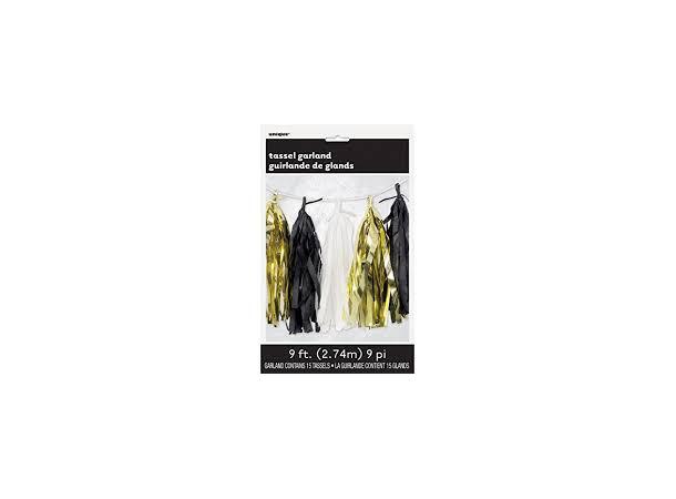 Tassel girlander - Gull/Sort/Hvit 1 Papir- og Foliegirlander dusker - 2,7m